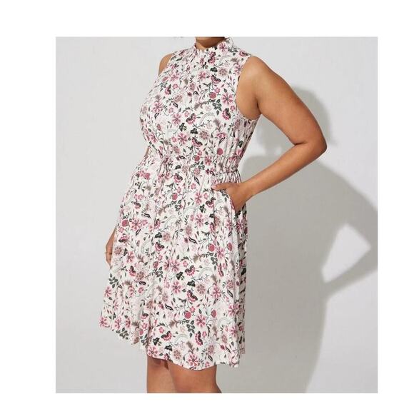 Torrid Challis Hi-Low Dress Size 5X Floral Sleeveless Pockets Pink White Stretch - Picture 1 of 7